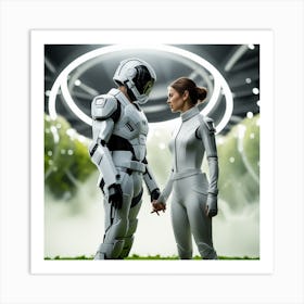 Futuristic Couple In Space Art Print