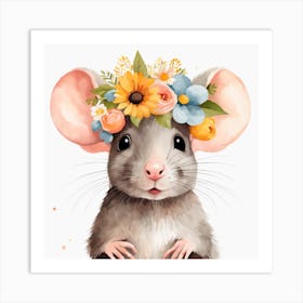 Floral Baby Rat Nursery Illustration (40) Art Print
