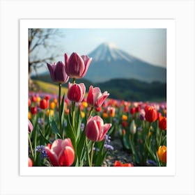 Tulips In Front Of Mount Fuji Poster