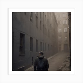 Man Walking Down A Foggy Street Art Print