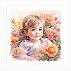 Baby with flowers Art Print