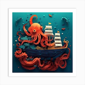 Octopus Ship Art Print