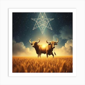 Bulls In The Field Art Print