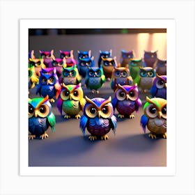 Colorful Owls 3 Art Print