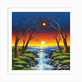 Highly detailed digital painting with sunset landscape design 3 Art Print