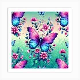 Butterfly and flowers 1 Art Print