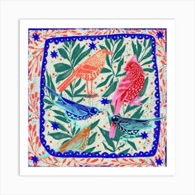 Birds And Leaves Square Art Print