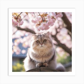 Cat In Cherry Blossoms Art Print