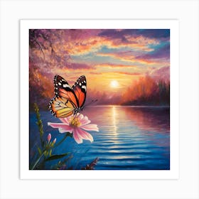 Butterfly At Sunset Art Print