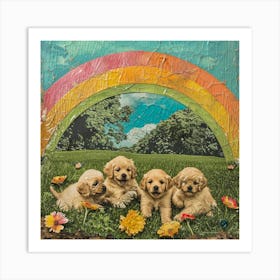 Golden Retriever Puppies In The Meadow Art Print