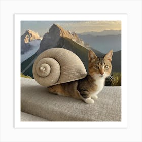 Cat Snail in the mountain 1 Art Print