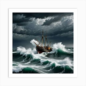 Nature’s Clash: Trawler and Seagulls in the Storm Art Print