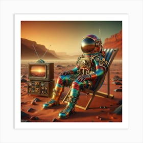 Astronaut In Tv Chair on mars Art Print