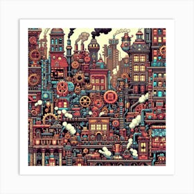 8-bit steampunk city 3 Art Print