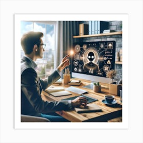 Man Working On Computer Art Print