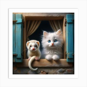 Ferret And Cat 2 Art Print