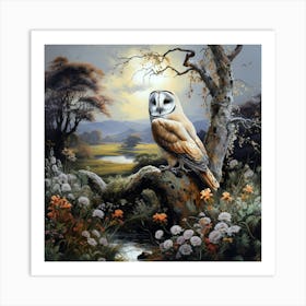 Barn Owl At Dusk In Countryside Art Print