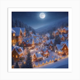 Christmas Village At Night Art Print