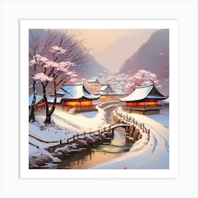 Japanese Winter Village Art Print