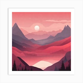 Misty mountains background in red tone 63 Art Print