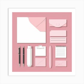 Pink Stationery Set Art Print