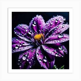 Purple Flower With Water Droplets 7 Art Print