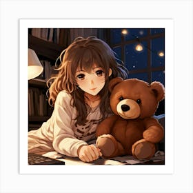 Anime Girl With Teddy Bear 2 Art Print