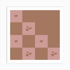 Hearts Broken Grid Mocha Mousse Art Print