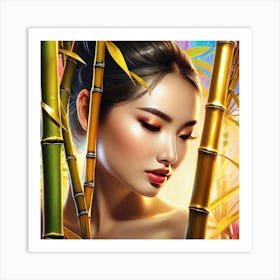 Asian Woman In Bamboo Art Print