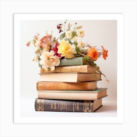 Flowers On Books 1 Art Print