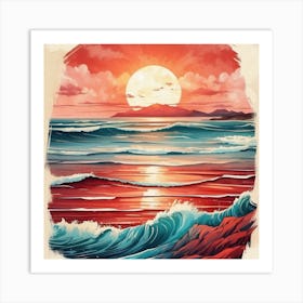 Sunset At The Beach, wall art, painting design Art Print