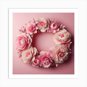 Flower Wreath On Pink Background Art Print