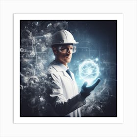 Scientist Holding A Futuristic Sphere Art Print