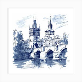 A Prague With Charles Bridge Hand Drawn Sketch I 1720467835 3 Art Print