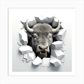 Bull Through A Wall 2 Art Print