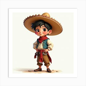 Spanish Boy In Traditional Attire, Watercolor With Rustic Charm 1 Art Print