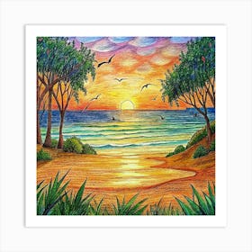 Sunset in the Beach Art Print