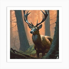 Stag In The Woods Art Print