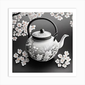 Firefly An Intricate Beautiful Japanese Teapot, Modern, Illustration, Sakura Garden Background 95876 Art Print