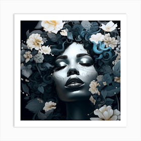 Black Woman With Flowers 6 Art Print