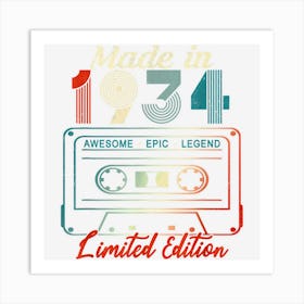 Made In 1934 Awesome Epic Legend 88 Birthday Cassette Art Print