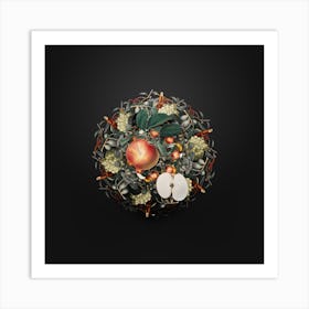 Vintage Apple Fruit Wreath on Wrought Iron Black Art Print