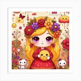 Cute Girl With Flowers 3 Art Print