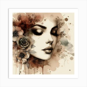 Girl With Flowers Art Print