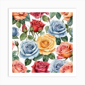 Watercolor Roses Seamless Pattern 1 Art Print