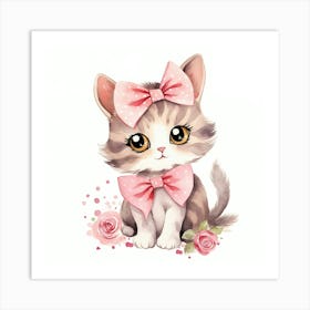 Cute Kitten With Pink Bow 1 Art Print