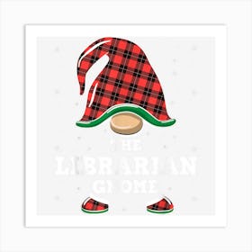 Librarian Gnome Buffalo Plaid Christmas Librarian Gnome Art Print