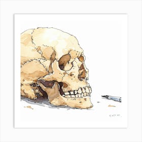 Skull And Pen Art Print