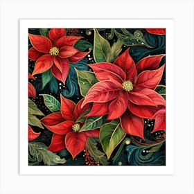 Poinsettia Seamless Pattern Art Print