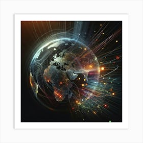 Earth With Lines And Lights Art Print